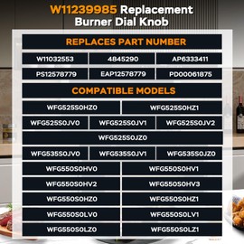 Upgraded W11239985 Stove Knob Replacement Compatible with Whirlpool Gas Ranges WFG525S0HZ1 WFG550S0HZ0 WFG525S0HZ0 WFG525S0JV0, W11032553, Replace 4845290 AP6333411 PS12578779 EAP12578779, Pack of 5