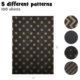 VGOODALL 100 Sheets Tissue Paper for Gift Bags, Metallic Black Gold Pattern Wrapping Tissue Paper for Christmas Gift Wrapping Birthday Wedding 20 x 14 Inch