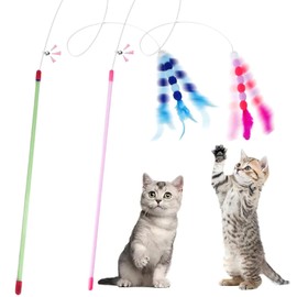 2Pcs Feather Teaser Cat Wand Toy, Cat Feather Toys, 30cm Interactive Cats Catcher and Exerciser Wand, Cats Teasing Sticks with Bells and Feathers for Catss & Kittens Indoor Playing & Exercising