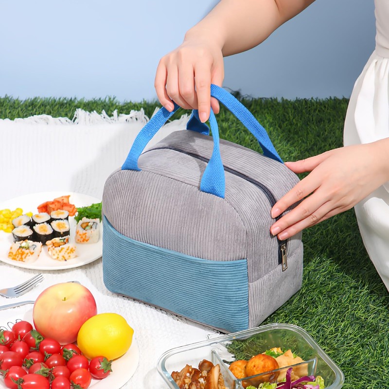 Taoluwin Insulated Lunch Bag, Corduroy Thermal Lunch Tote Bag with
