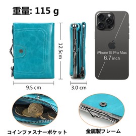 Contacts Women's RFID Wallet, Coin Purse, Card Slot, Large Capacity, Long Wallet, Bifold, Peacock Blue