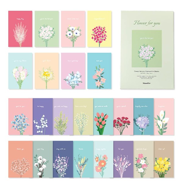 Monolike Flower for You Postcards Flower for you Postcards - Set of 24 Sentimental Design Postcards Daily Postcards with Beautiful Atmosphere Postcards Rectangular Postcards with Design Saying