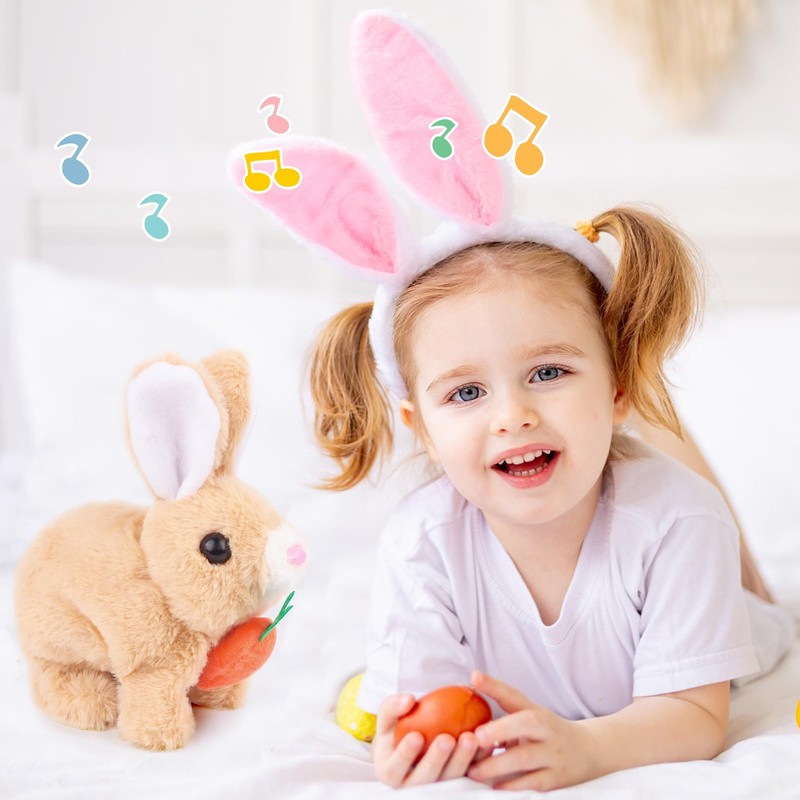Byffoer Bouncing Rabbit, Interactive Electronic Pet Plush Rabbit Toy with
