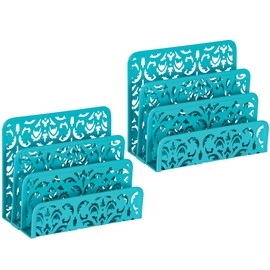 EasyPAG Mail Organizer Countertop 2pc Desk Mail Sorter for Envelope 3-Slot Vertical Letter Holder for Office, Home, School, Dark Teal