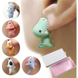Cute Animal Bite Earring - 3D Cute Dinosaur Earrings for Women - Small and Exquisite for Easy Carrying and Collection,Fashion Simple Handmade Animal Stud Earrings. (6 PCS+Box)