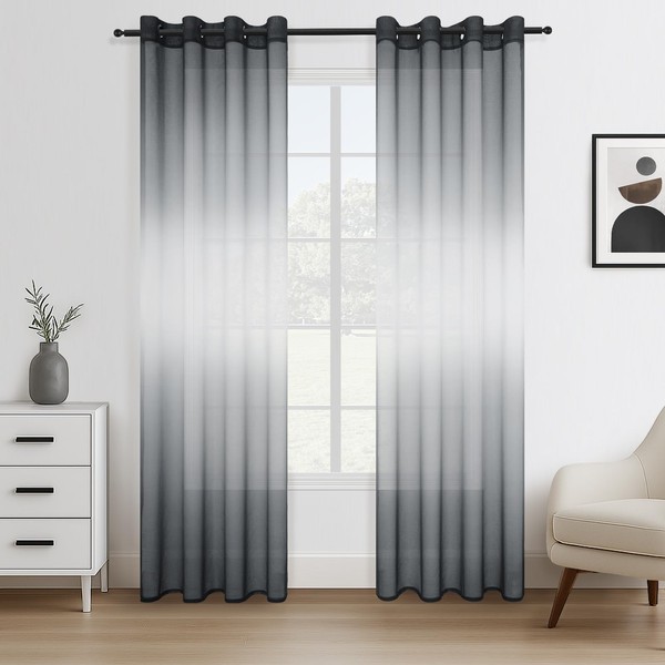Topfinel Sheer Voile Curtains with Eyelets Living Room Modern Grey