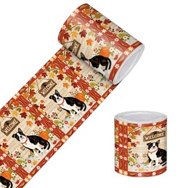 HOMETITUTE Wallpaper Border Peel and Stick Fall Thanksgiving French Bulldog Pumpkin Wall Decor Self-Adhesive Border for Bathroom Kitchen Living Room Seasonal Decor 4x196 Inch