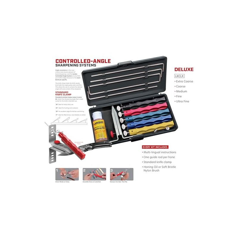 Lansky Deluxe Knife Sharpening System: 5-Stone Ceramic Knife Sharpener Kit