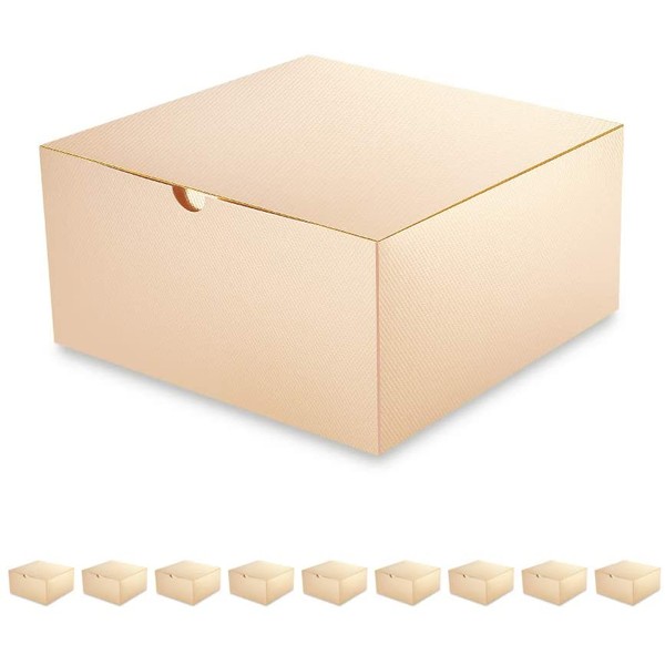 PACKQUEEN 10 Gift Boxes 8x8x4 inches, Easy Folded Gift Boxes with Lids for Gifts, Crafting, Cupcake Boxes, Glossy Champagne Gold, Textured Finish
