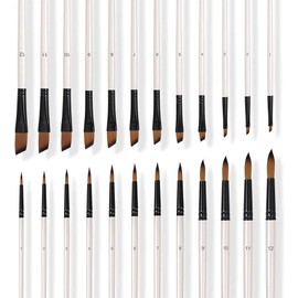 Fotgear 24 Pack Cepillos de Pintura, Pinceles para Acuarela de Acrílico de Nylon, Pinceles de Punto Pinceles para Acrilico al Oleo, para Artistas, Niños, Aula, Cabeza Plana y con Punta