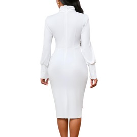 IbuduSexy Church Dresses for Women Elegant Bow tie lace Button Sleeve White