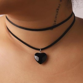 Layered Black Choker Necklace Red Heart Necklaces Gothic Necklace Queen Costume Jewelry for Women Goth Accessories