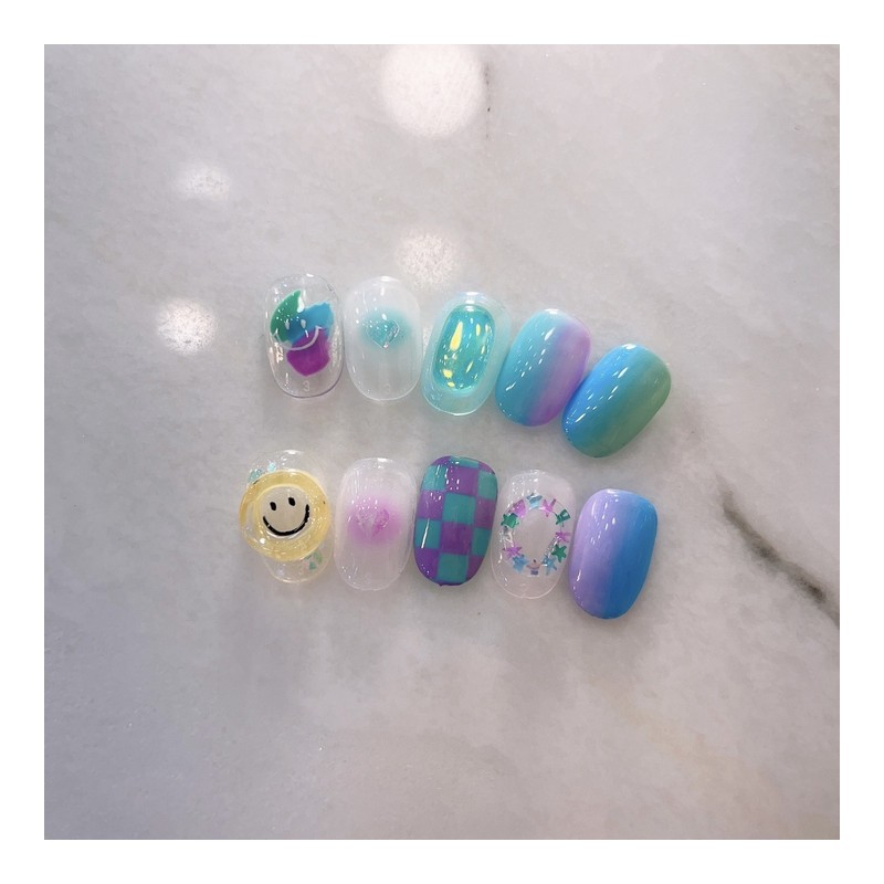 Happy Smile ◡̎Handmade Nail Tips - Almond / 해피스마일 ◡̎수제네일팁