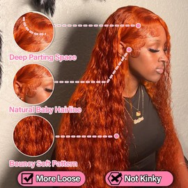LRV Ginger HD Lace Front Wigs Human Hair Ginger 13x4 Deep Wave Lace Front Human Hair Orange Deep Wave Wig For Women 180 Density 20 Inch