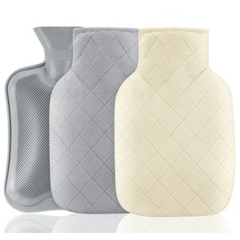 Anstore 2L Hot Water Bottle with Checked Soft Covers, Premium Natural Rubber Hot Bag, Soft Plush Cover Removable and Washable, for Hot Therapy Hand Warmers (1 Pack Hot Water Bottle & 2 Covers)