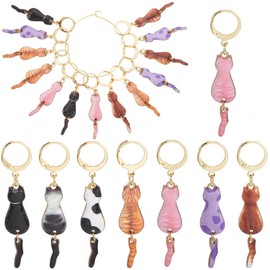 SUNNYCLUE 1 Box 20Pcs Crochet Cat Charm Leverback Stitch Markers Gold Metal Alloy Enamel Random Mix Styles Animal Pets Back Locking Crochet Charm for Weaving Quilting Jewellery DIY Crafts Accessories