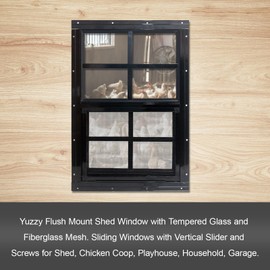 Yuzzy 18" x 23" Shed Windows with Tempered Glass and Fiberglass Screen, 2 Pack Small Sliding Windows for Shed, Chicken Coop, Playhouse, Household, Garage, Barns (Black)