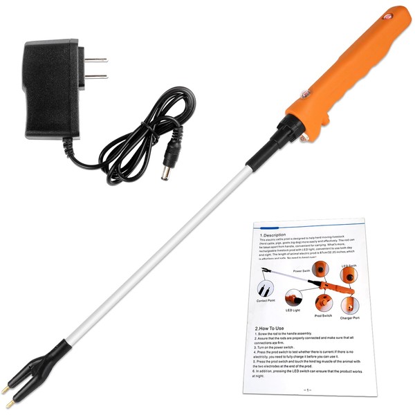 Cattle Prod Livestock Prod with Led Light Rechargeable Cattle Prod