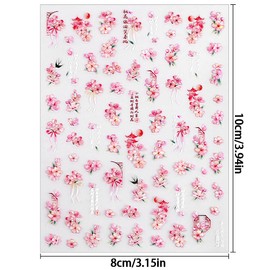 Relief Laser Aurora Shell Peach Blossom Petal Flower Nail Stickers Flowers Nail Art Stickers Pink Flower Sticker Nails Design Spring Summer Ribbon Bow Floral Nail Decals For Nail Art Nails Accessories