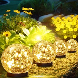 TARANEM Solar Globes Outdoor Waterproof, 4.88''Cracked Glass Solar Lights Outdoor Bright Up to 14H,IP65 Waterproof Globe Light for Walkway,Patio,Landscape,Path,Garden Warm White (4)