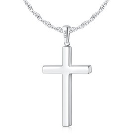 Eterjew 925 Sterling Silver Cross Necklace for Men, Sterling Silver Cross Pendant Necklace with 2.5mm Real Silver Rope Chain for Men Boys Women, Mens Silver Cross Chain, Cross Necklaces 16 Inch