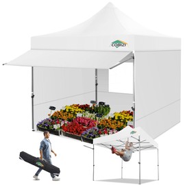 COBIZI 10x10 Pop Up Canopy Tent with Awning & Sidewalls, Heavy Duty Commercial 10X10 Canopy Tents Instant Waterproof, UPF 50+ Sun Shade for Outdoor, Parties, Markets (White)