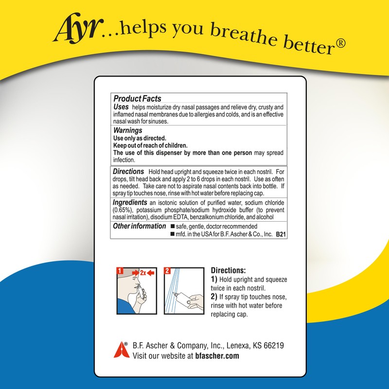 Ayr Saline Nasal Mist, 1.69 Fl Oz (Pack of 6)
