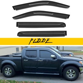 PLDDE 4pcs Compatible with Sun/Rain Guard 2005-2018 Frontier Crew Cab with 4 Full Size Doors Front+Rear Smoke Outside Mount Tape-On Window Visors