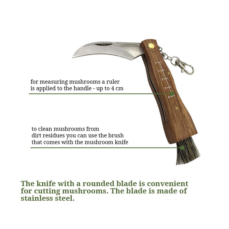 Acropolis Handmade Mushroom Foraging Knife, Knife With Brush, Eco Leather