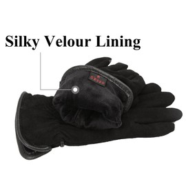 OZERO Bike Gloves for Women/Girls, Deerskin Suede Leather Full Finger Thermal Winter Glove - Sensitive Touch Screen Fingertips and Silky Velour Fleece Lining - Warm Hand in Cold Weather (Black,Large)