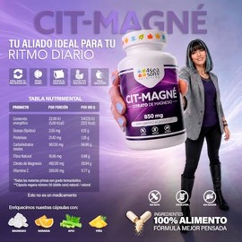 Citrato de Magnesio 850 mg 120 Cápsulas Veganas Formulated by 4 Seasons Nutrition para 60 Días