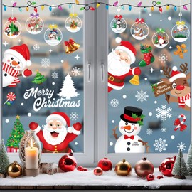 Xyxu Christmas Window Stickers, 10 Sheets Red Santa Claus Xmas Window Stickers, Reusable Christmas Window Decorations, Double-Sided Snowflake Window Stickers Clings for Indoor Christmas Scene