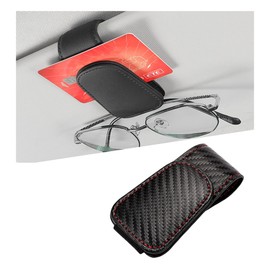 JUSTTOP Sunglasses Holders for Car Sun Visor, Magnetic Leather Eyeglass Hanger Mount Ticket Card Clip, Sun Visor Glasses Holder Clip Universal for Car SUV Truck, Car Accessories (Black Carbon Fiber)