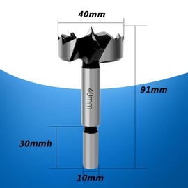 Forstner Drill Bit Multi-tooth Wood Drill Bit 40 mm Flat Wing Drill with Round Shank Wood Drill Bit for Drilling in Plywood, Wood, Plastic