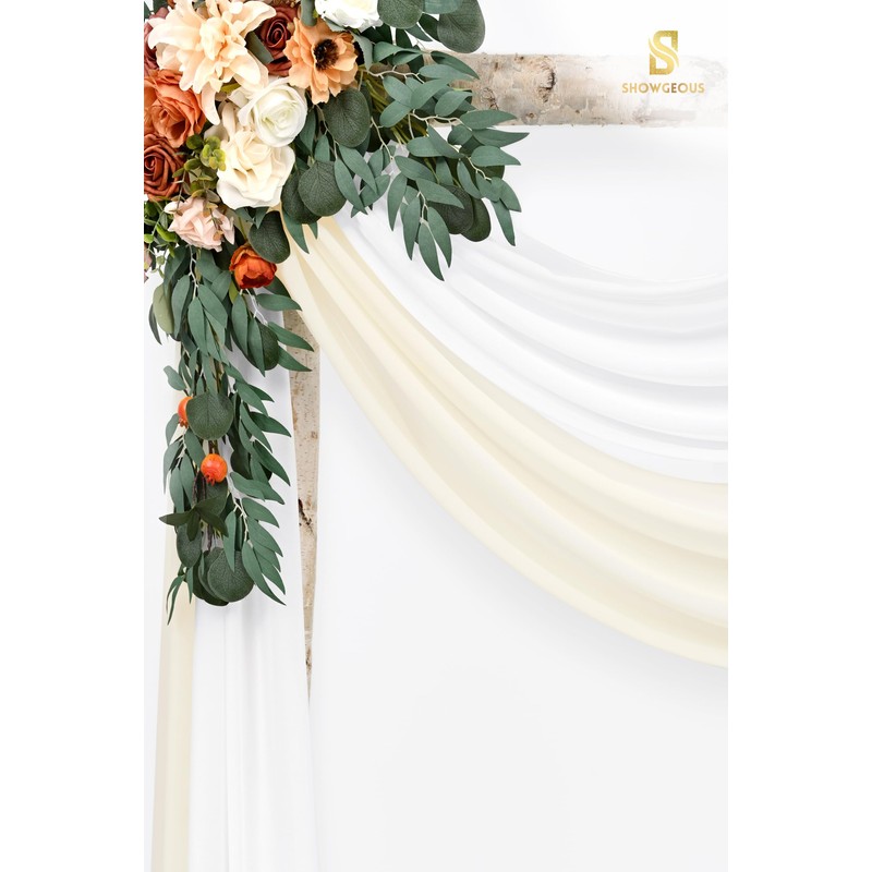 Wedding Arch Draping Fabric,2 Panels 28" x20ft Ivory and Cream