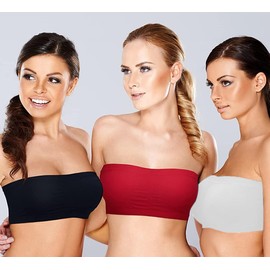 FULIER Women Bandeau Bra Padded Strapless Brarette Soft Bra Seamless Stretchy Bandeau Tube Top Bra (Black, White, Red,2XL)