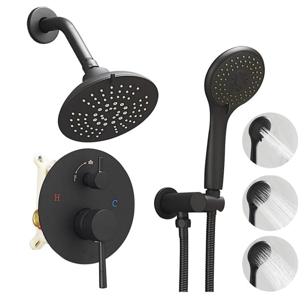 Greenspring Black Shower System with 3-Function Handheld Showerhead & 6-Function