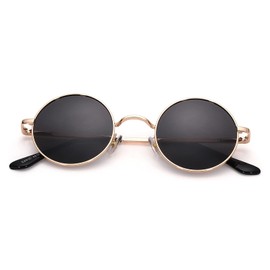 Pro Acme Retro Small Round Polarized Sunglasses for Men Women (Gold Frame | Grey Lens)