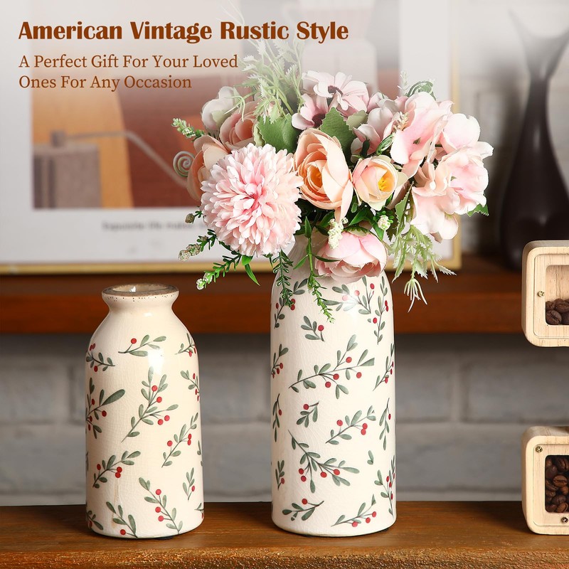 Ninehaoou 2 Pcs Ceramic Small Vase Rustic Farmhouse Vase Boho