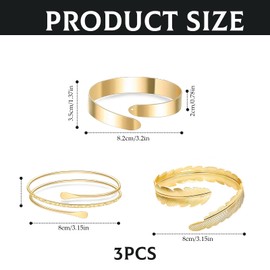 Jyinelx 3 Pcs Arm Bracelet, arm cuff gold, Upper Arm Bracelet Coil Filigree Swirl Leaf Armband Cuff Fashion Simple Arm Bangle Armlet Adjustable For Women Girl