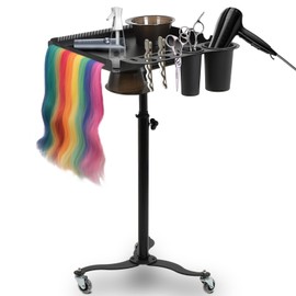 Salon Tray on Wheels with 2 Magnetic Bowls, Rolling Salon Tray Cart Height Adjustable, Hair Extension Tool Tray, Tattoo Tray with Stand and Hair Separator Holder for Hair Salon Tattoos