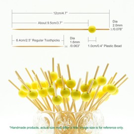 Minisland Yellow Pearl Cocktail Picks, 4.7 Inch Long Bamboo Fancy Toothpicks for Appetizers, Decorative Mardi Gras Carnival Party Food Drink Garnish Fruit Kabob Skewer Sticks 100 Counts - MSL451