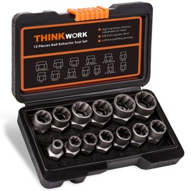 THINKWORK Bolt Extractor Kit, 13+1 Pieces Nut Extractor Socket Set, 3/8" Drive Rounded Bolt Remover, Lug Nut Removal Tool for Damaged, Rusted, Rounded-Off, Stripped Fasteners