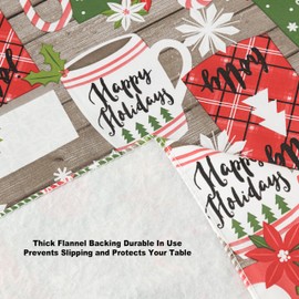 Newbridge Jolly Holiday Candy Cane Print Flannel Back Vinyl Christmas Tablecloth - Happy Holidays Grey, Red and Green Xmas Wipe Clean Easy Care Tablecloth, 60” x 102” Oblong/Rectangle