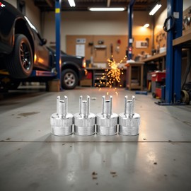 4Pcs Silver Metal Slotted Slot Valve Caps with Valve Core Remover Wheel Caps for Car Motorcycle Bikes Nipple Caps Cover Replacement Parts Tire Valve Stem Caps