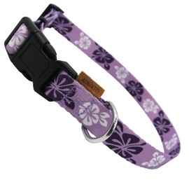 Aiminto Dog Collar, Cute Floral Pattern, Soft and Adjustable Collar with Quick Release Buckle (S (Neck 11-18", Width 5/8"), Hawaiian Purple)