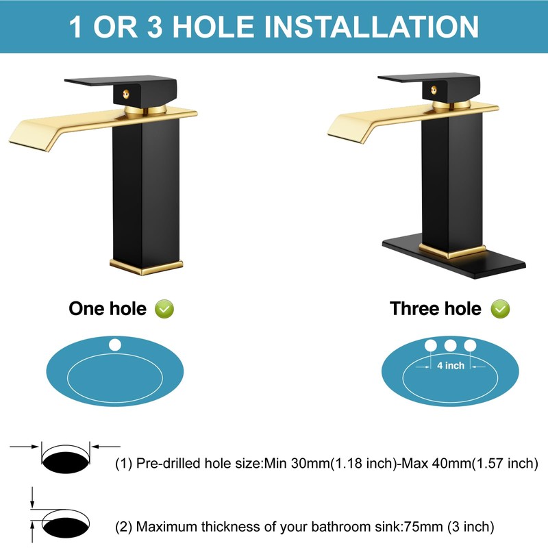 Midanya Waterfall Bathroom Faucets, Single Handle 1 Hole Bathroom Sink