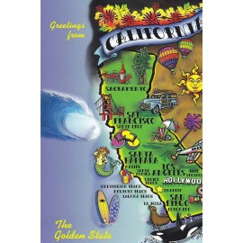 GREETINGS FROM CALIFORNIA ( One 1 Card CAL1329MAP ) The Golden State - CALIFORNI