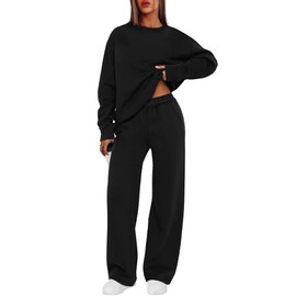 XIEERDUO Sweat Set 2 Piece Sets for Women Lounge Sets Black Workout Set Fall Fashion Must Haves Women Clothing Airport Outfits 2025 Wide Leg Sweatpants S