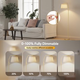 SUNMORY Dimmable Floor Lamp with Adjustable Head - Includes 9W LED Bulb - Perfect Floor Lamps for Living Room, Office, and More - Modern Standing Lamp with Linen Shade - Light Gold